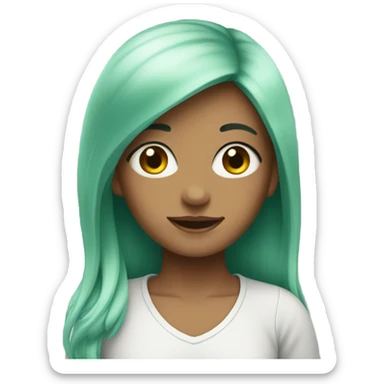 Young girl, with mint hair sticker