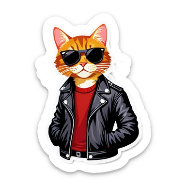 Cool cat in sun glasses wearing leather jacket  sticker