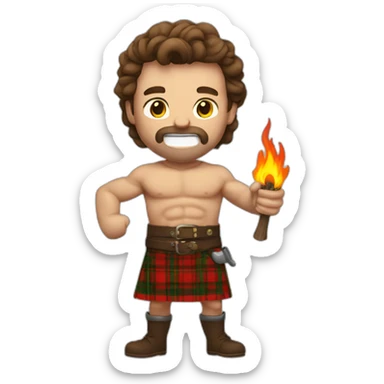 monty starting fire wearing a kilt flexed biceps brown haired sticker