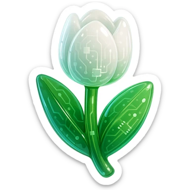white tulip flower, glossy circuit style sticker
