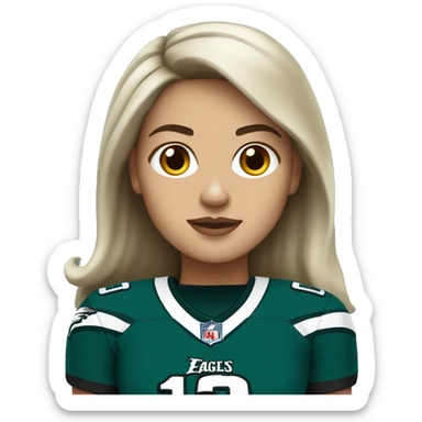  white brunette female wearing a philadelphia eagles jersey sticker