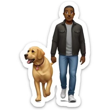 Plump black man walking labrador sticker