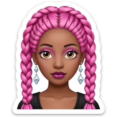 Attractive black woman with a wide face, dark makeup, Long pink braids and diamond earrings sticker