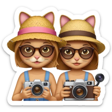 2 girl cats dressed up as tourists sticker