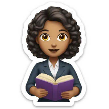 teacher woman dark hair color holding book sticker