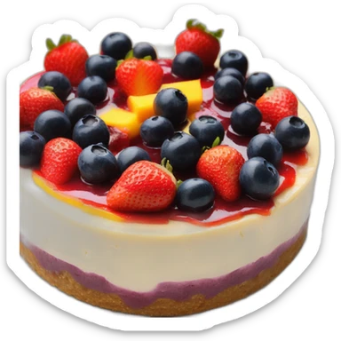 No bake cheesecake topped with 3 jams strawberry , blueberry and mango  sticker