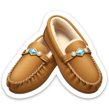 tan moccasins with diamond design and fluffy fur sticker