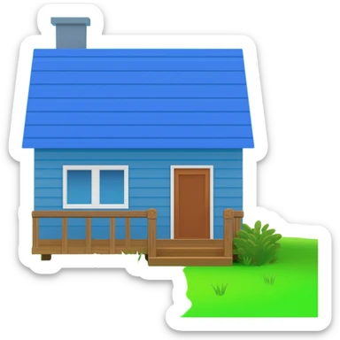 Single story blue house with bright blue roof sticker