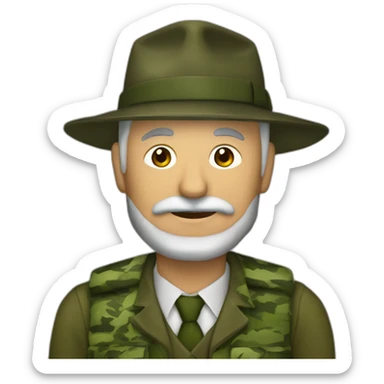 Hombre viejo pelo largo y con traje de camuflaje de hojas del ark sticker