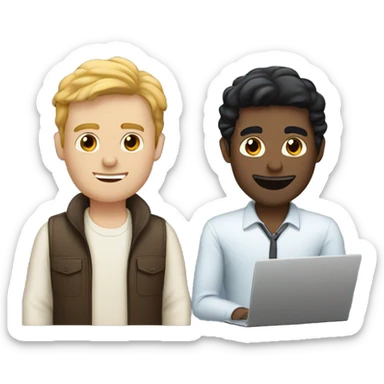 one white guy with black hair with laptop, plus one white guy with brown hair sticker