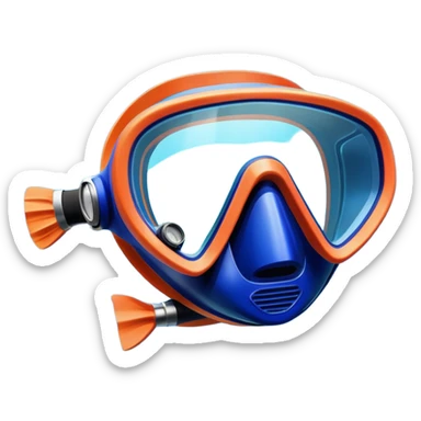 An icon featuring a close-up of a diving mask, snorkel, and fins floating on the surface of vibrant blue water. In the background, coral reefs and tropical fish create a lively underwater scene. Transparent background highlights the beauty and adventure of the diving experience. sticker