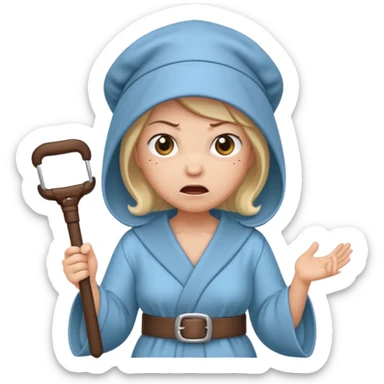angry mom wearing a bonnet & robe holding a belt  sticker