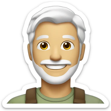 Create an emoji of a man smiling, with white hair and with a short but neat white beard sticker