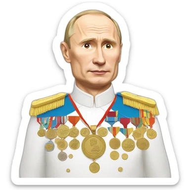 Putin with many medals, 4K, comic, cartoon art sticker