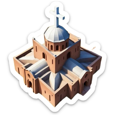 precise colorful emoji of the Church of Saint George, Lalibela, Ethiopia, viewed from above, highlight cross-shaped structure, Apple emoji style sticker