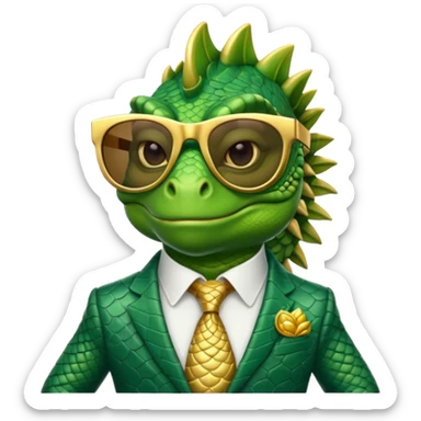 rich capitalist iguana king gold sunglasses sticker