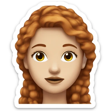 young woman central green eyes small nose redhead long hair layers freckles brown lipstick sticker