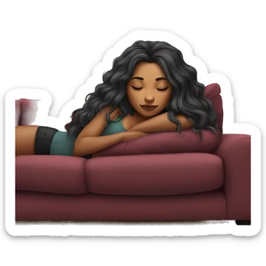 Beautiful tattooed burgundy long haired woman napping on sofa sticker