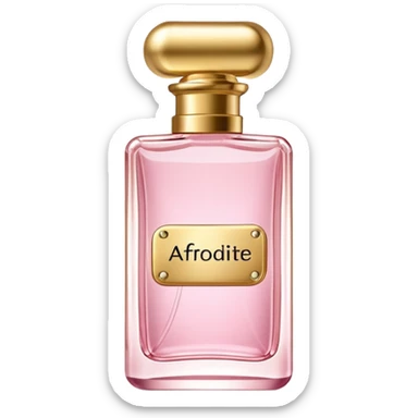 rectangle perfume light pink liquid gold cylinder cap written Afrodite sticker