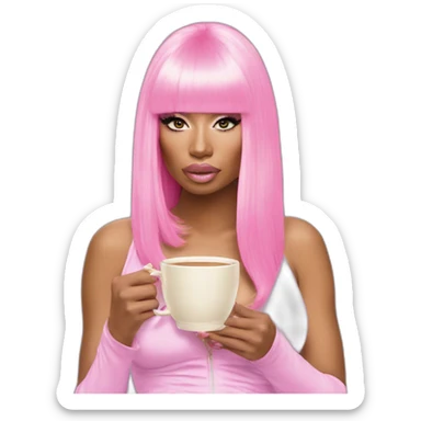 Nicki Minaj sipping tea side eye pink wig sticker