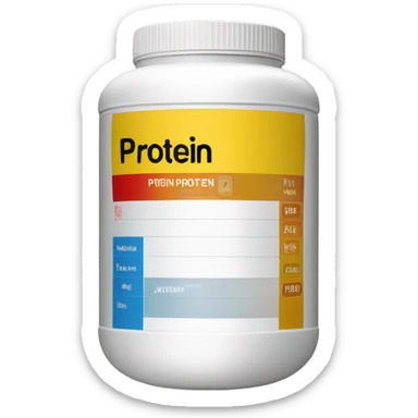 Emoji of a protein powder container, cylindrical with a screw-top lid and the word 'Protein' on the label. Bright colors, minimalistic, high contrast, and easy to recognize sticker