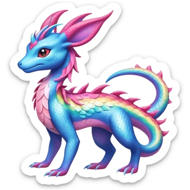 Shiny Sparkly beautiful gorgeous ethereal Rainbow Scaley Exotic Salandit-Aurorus-Sylveon-Suicune-Fakémon-hybrid-creature (full body) sticker