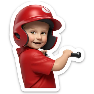 smiling boy with baseball bat sticker
