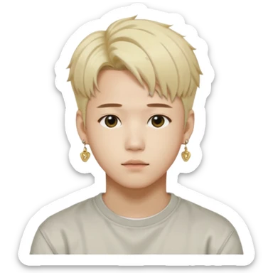 Illustrate a Korean male idol with blond dyed hair, earrings, casual streetwear & confident pose, inspired by Jimin of BTS. sticker