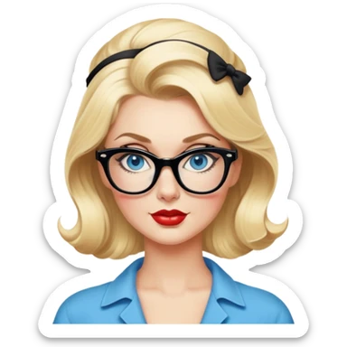 Realistic 50's pin up pose ,  blonde, black glasses and blue eyes full figure sticker