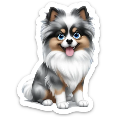 Blue merle Pomeranian with blue eyes sticker