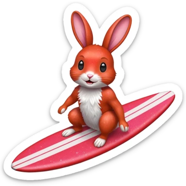 Surfing rabbit Happy Red Glitter  sticker