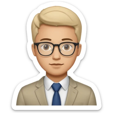 a man in his early 20s wearing glasses for a tech company sticker