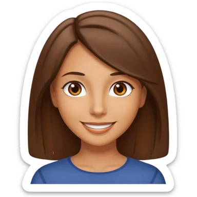 emoji of a tan woman with brown eyes and brown shoulder length hair, with a confident expression sticker