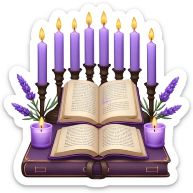 Gorgeous beautiful aesthetic decorative Lavender flowers and candles and book  sticker