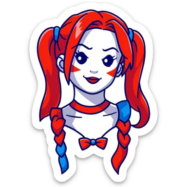 Harley Quinn style hair with red and blue ponytails sticker