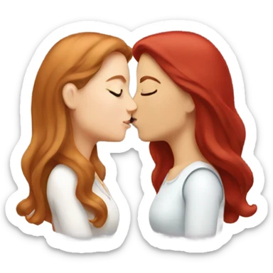 White long brown hair woman and red hair woman kissing sticker
