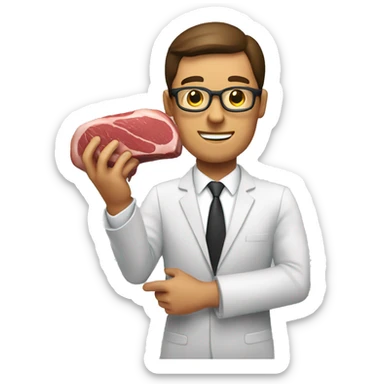 a businessman holding a steak in his hand. (he's a stakeholder) sticker
