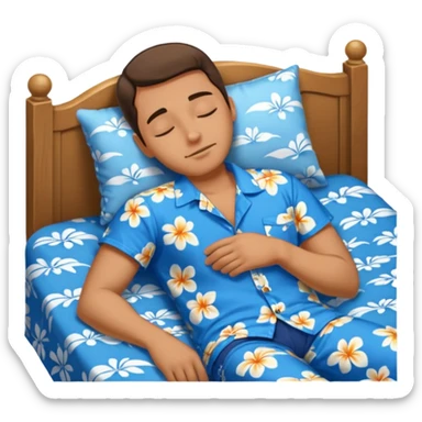 Guy wearing blue Hawaiian shirt sleeping alone sticker