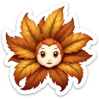 A six-limbed being with fur like autumn foliage, its face a hollow opening surrounded by petal-like structures that unfurl to reveal a mesmerizing array of glowing pistils and stamen.

 sticker