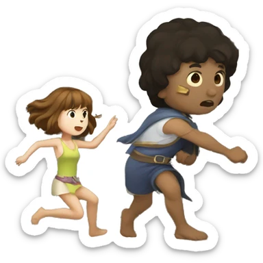 A time traveler fighting Morlocks with a little girl underground sticker