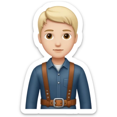 Person with straight face and belt in hand sticker