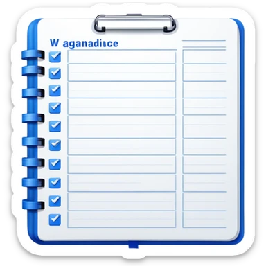 An open daily planner showing agenda items with checkboxes for a meeting sticker