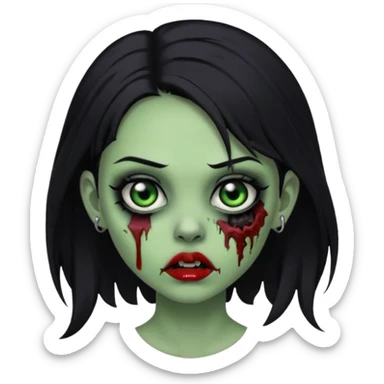 Zombie girl with a septum piercing black hair green skin sticker