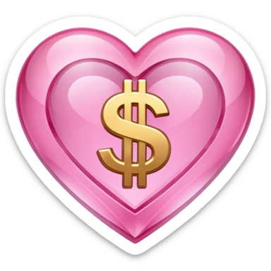 Pink heart shaped crystal with a $ carved in the center of the crystal. sticker