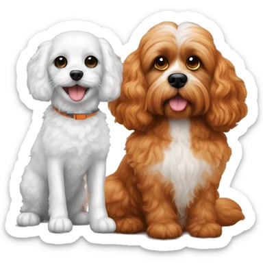 cavapoo dog next to a cat with black orange white colored fur sticker