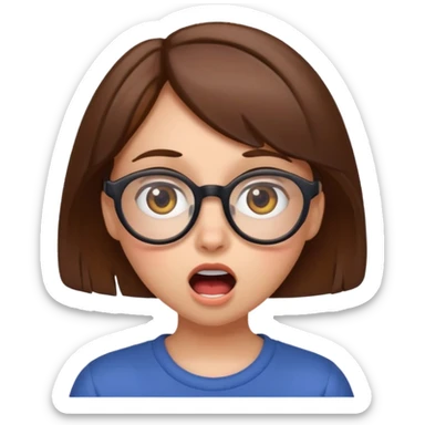 funny girl with brown hair and glasses, surprised expression, Discord emoji style sticker