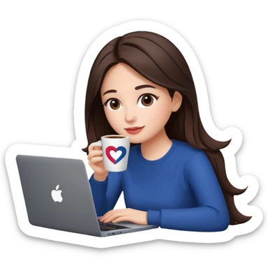 Brunette girl+laptop+coffee+ logos TikTok, Instagram y Facebook  sticker