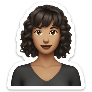 Beautiful woman with dark brown hair with bangs wavy hair sticker