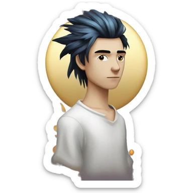 Hamlet young skinny sad man iridescent hair wearing raven feathers and golden flames yin yang chess board sticker