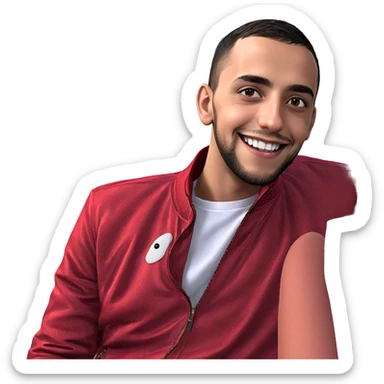 smiling boy in red jacket sticker